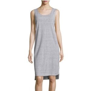 Eileen Fisher Organic Linen Striped Sleeveless Shift Dress black White Medium